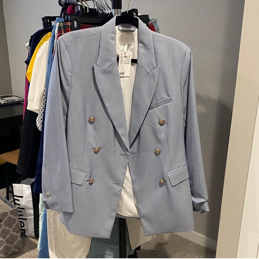 H&M Light Blue Double-Breasted Blazer